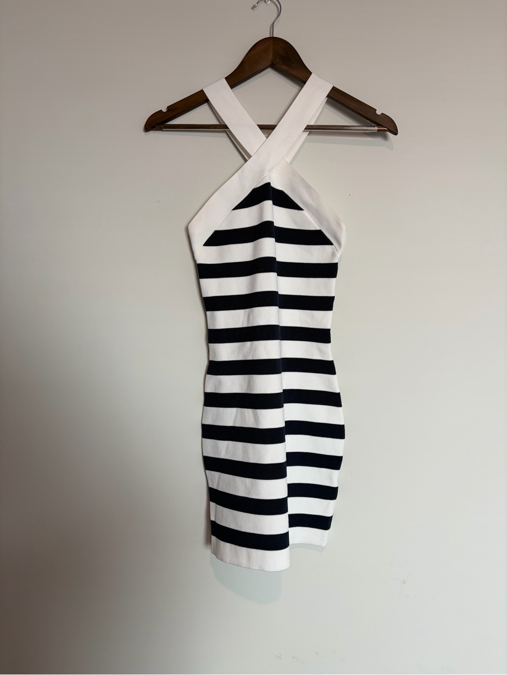 Babaton Navy White Striped Criss Cross Halter Dress M Aritzia Nautical